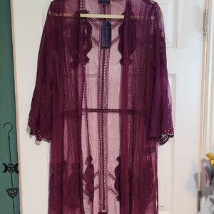 Sheer Lace Kimono Robe - Purple